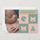 Quatre 4 lettres nom bébé fille faire-part de nais (Devant)