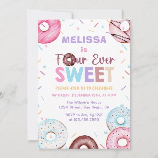 Quatre beignes toujours sucrées 4e invitation anni (Devant)