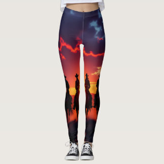Quatre cavaliers au coucher du soleil Leggings col