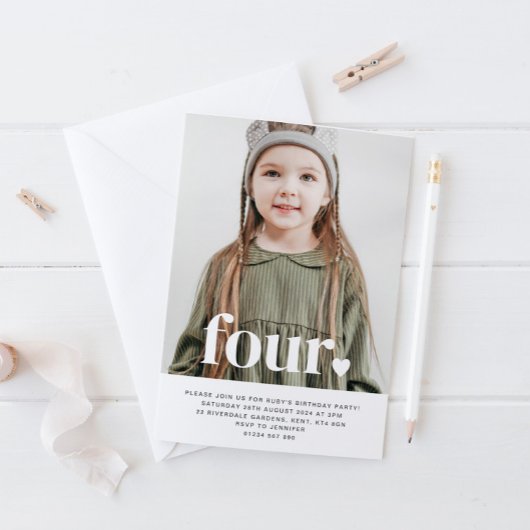 Quatre Coeurs Photo Invitation d'anniversaire