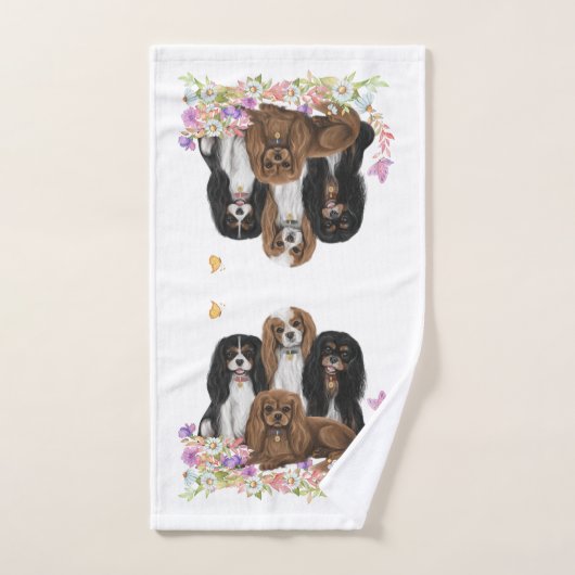 Quatre Espagnols du roi Charles Cavalier en fleurs (Serviette à main)