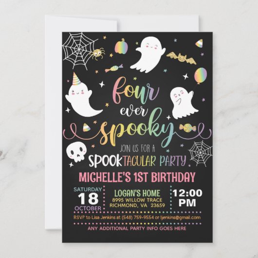 Quatre Invitation Éffrayante - Fille (Blk/Pastel) (Devant)