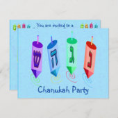 Quatre invitations de Dreidels (Devant / Derrière)