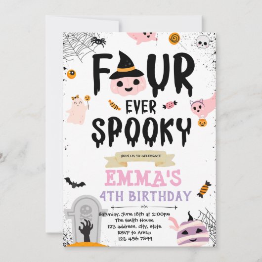 Quatre invitations d'Halloween Éffrayantes (Devant)