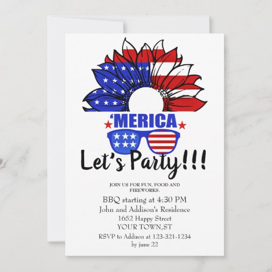 Quatre juillet cool et simple Invitation (Devant)