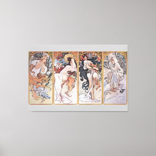 Quatre Saisons, Mucha Impression sur toile Faux (Recto)