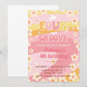 Quatre Super fille invitation de 4ème anniversaire (Devant / Derrière)