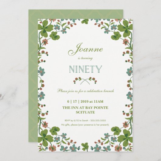 quatre-vingt-dixième Invitation d'anniversaire, (Devant / Derrière)