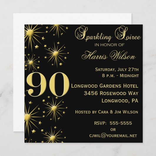 quatre-vingt-dixième Invitations d'anniversaire (Devant / Derrière)