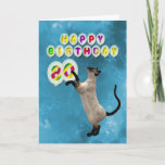 quatre-vingtième Carte d'anniversaire avec les<br><div class="desc">Un chat siamois espiègle chassant des ballons.  Une grande manière pour qu'un amoureux des chats envoie une carte d'anniversaire.</div>
