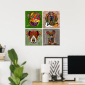 Quatre visages de chien moche unique affiche d'art (Bureau à domicile)