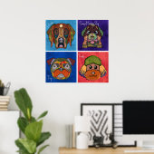 Quatre visages de chien moche unique affiche d'art (Bureau à domicile)