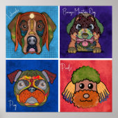 Quatre visages de chien moche unique affiche d'art (Devant)