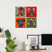 Quatre visages de chien moche unique affiche d'art (Bureau à domicile)