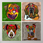 Quatre visages de chiens laids affiche d'art abstr (Devant)