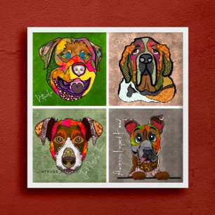 Quatre visages de chiens laids affiche d'art abstr