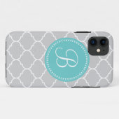 Quatrefoil Aangepast monogram in grijs en Turquois Case-Mate iPhone Case (Achterkant (horizontaal))