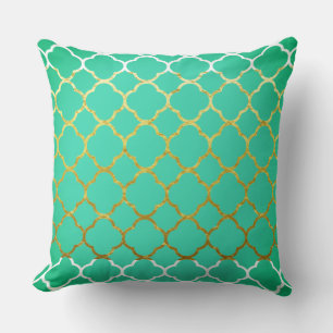Quatrefoil Blauwgroen Blauw Goud Zeefoam Groen Wit Kussen