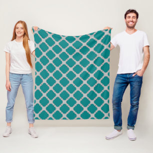 Quatrefoil blauwgroen en grijs fleece deken