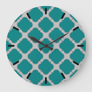 Quatrefoil blauwgroen en grijs grote klok