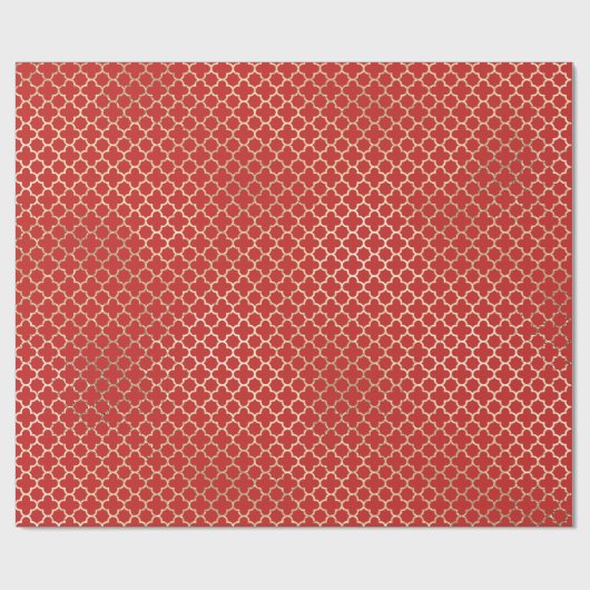 Quatrefoil Bridal Red Bright Art Deco Faux Gold Cadeaupapier (Vlak)