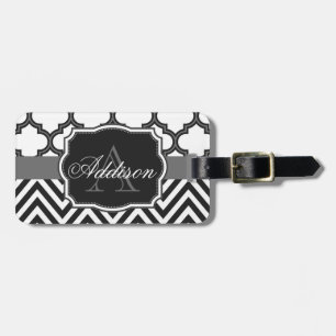 Quatrefoil Chevron Monogram Bagagelabel