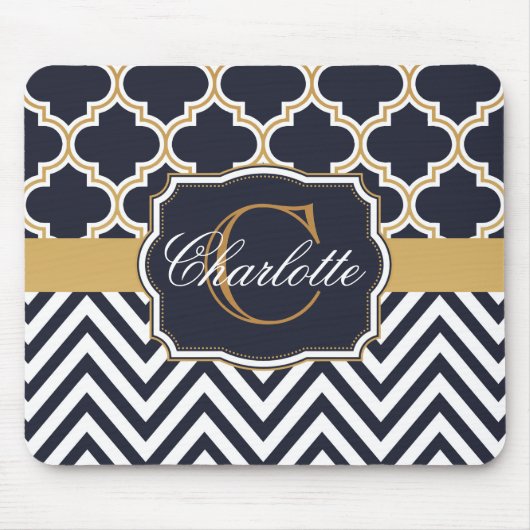 Quatrefoil Chevron Monogram Muismat (Voorkant)