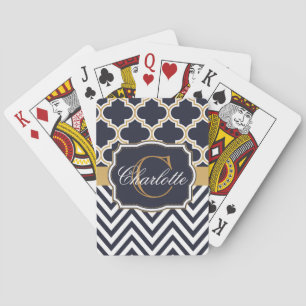 Quatrefoil Chevron Monogram Pokerkaarten