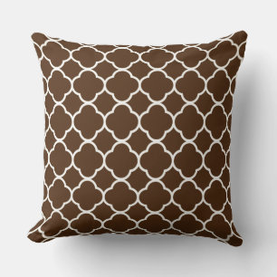 Quatrefoil Chocolate Bruin Wit Lattice Katoen Kussen