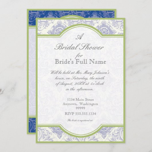 Quatrefoil Delft Blue Iris - Invitation Fête de l' (Devant / Derrière)