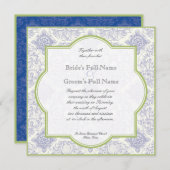 Quatrefoil Delft Blue Toile - Faire-part de mariag (Devant / Derrière)