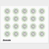Quatrefoil Fleur-De-Lis Mint Green Grey Monogram Ronde Sticker (Vel)
