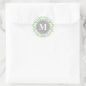 Quatrefoil Fleur-De-Lis Mint Green Grey Monogram Ronde Sticker (Tas)