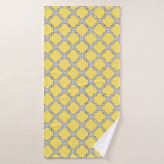 Quatrefoil geel en grijs badhanddoek (Badhanddoek)