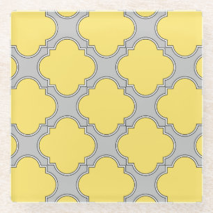 Quatrefoil geel en grijs glazen onderzetter