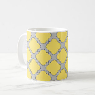 Quatrefoil geel en grijs koffiemok