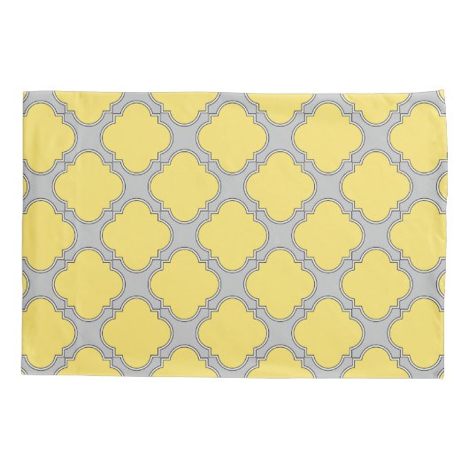 Quatrefoil geel en grijs kussensloop (Achterkant)