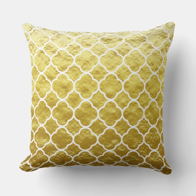 Quatrefoil Gold Foil Lattice Patronen Sparkly Cool Kussen (Voorkant)