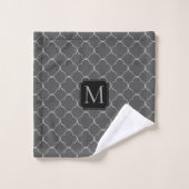Quatrefoil gris et argent - Monogramme (Gant de toilette)