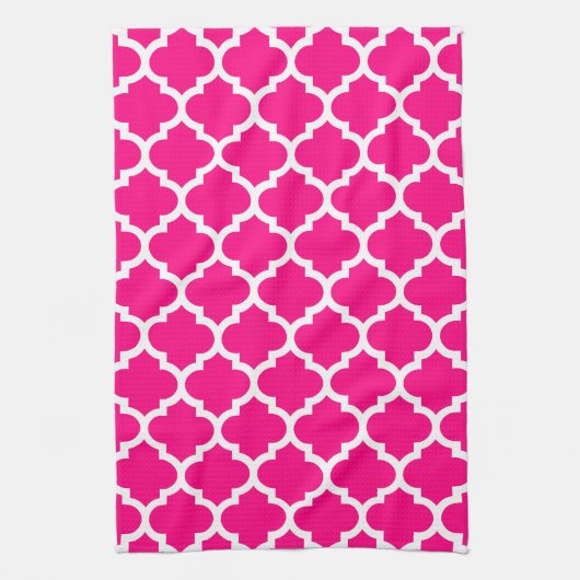 Quatrefoil Hot Pink Kitchen Towelen Theedoek (Verticaal)