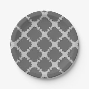 Quatrefoil in grijze tinten papieren bordje