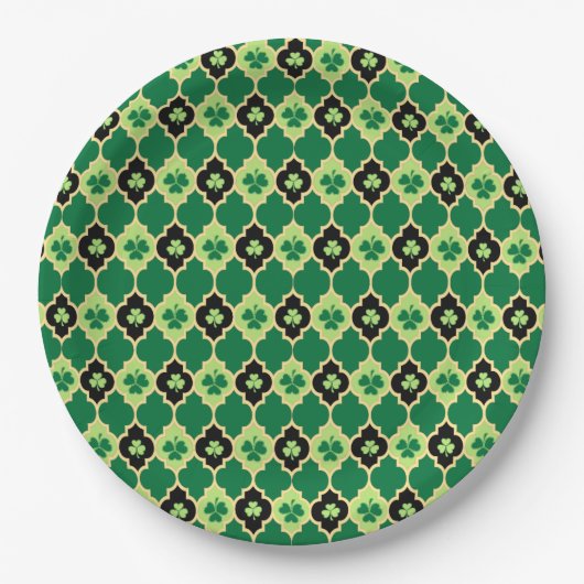 Quatrefoil Irish Shamrocks Papieren Bordje (Voorkant)