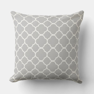 Quatrefoil Lichtgrijs Wit Lattice Patroon Katoen Kussen