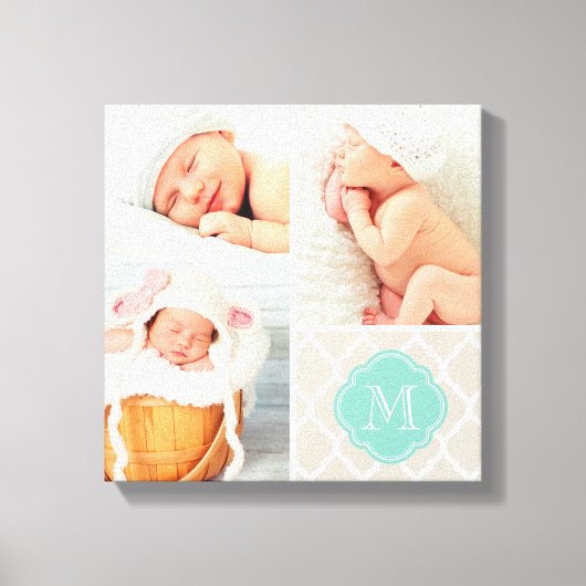 Quatrefoil Monogram Baby Foto Collage Nursery Art Canvas Afdruk (Voorkant)