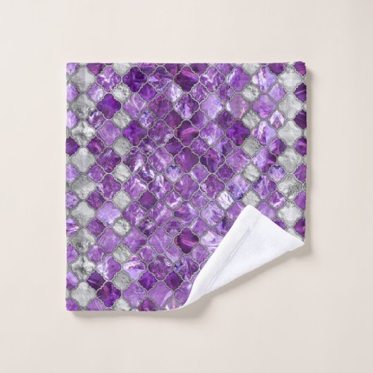 Quatrefoil Moroccan Pattern Amethyst and Silver Bad Handdoek (Wasdoekje)