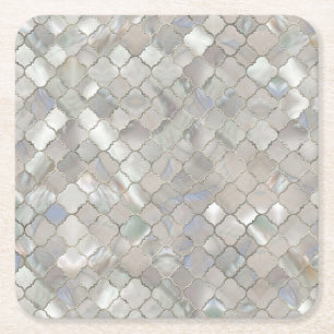 Quatrefoil Moroccan Pattern Moeder van Pearl Vierkante Kartonnen Onderzetter