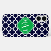 Quatrefoil Navy Blue en Kelly Green Monogram Case-Mate iPhone Case (Achterkant (horizontaal))