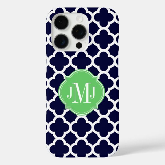 Quatrefoil Navy Blue en White Pattern Monogram Case-Mate iPhone Case (Achterkant)