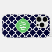 Quatrefoil Navy Blue en White Pattern Monogram Case-Mate iPhone Case (Achterkant (horizontaal))