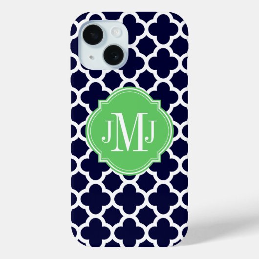 Quatrefoil Navy Blue en White Pattern Monogram Case-Mate iPhone Case (Achterkant)